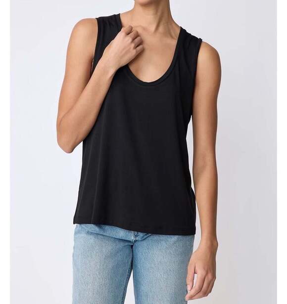 Topshop Tops - Topshop Slouchy Scoop Neck Tank Top in Black
